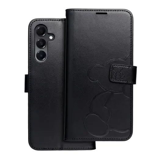 Mezzo teddy bear knyginio tipo telefono dėklas Samsung Galaxy A16 5G (A166) juodas (pliušinis meškiukas)