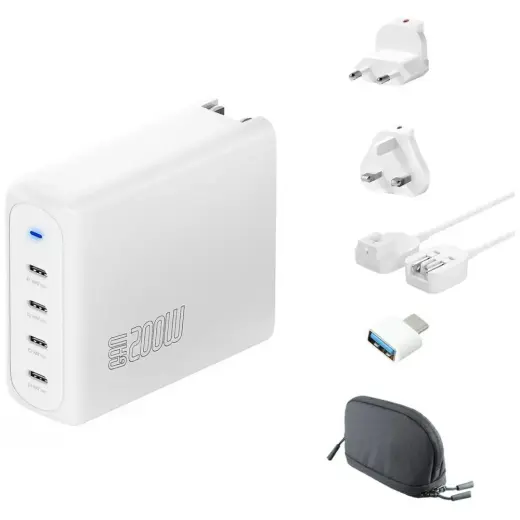4smarts GaN Flex Pro Travel tīkla lādētājs | 200W | GaN | USB-C | balts