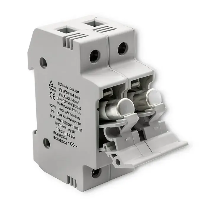 Qoltec Fuse base + DC fuse | 2P|1000V |20A |10x38 |solar