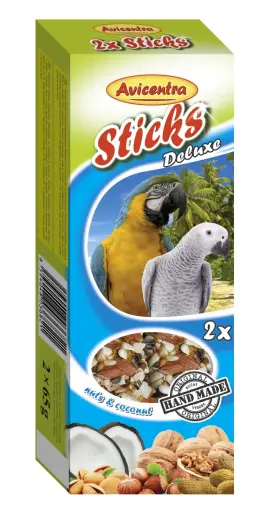 Papildbarība putniem – Avicentra Sticks nutty for big parrots, 2x65g