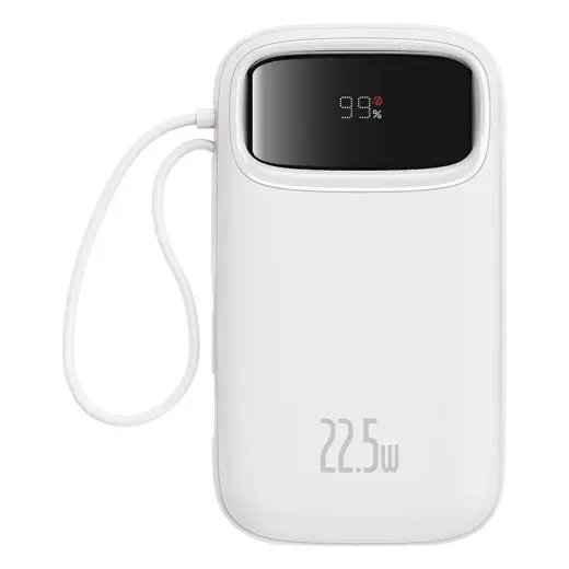 Baseus Qpow2 20000mAh 22.5W Powerbank with Dual Cable with Digital Display + Baseus Simple USB-C 3A Cable 0.3m (White) - White