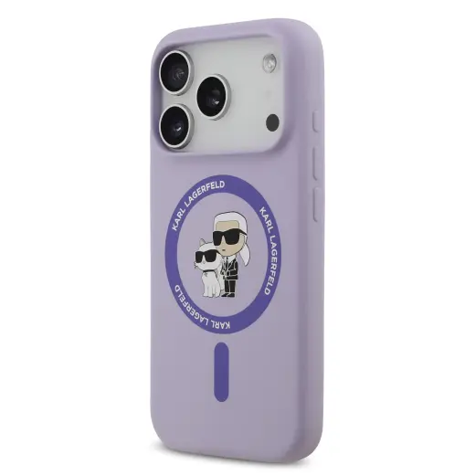 Karl Lagerfeld Liquid Silicone Karl and Choupette MagSafe Case for iPhone 17 Pro Purple