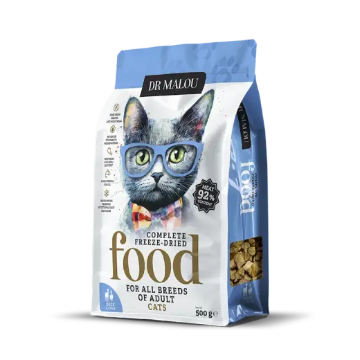Liofilizēta barība kaķiem - DR Malou, Duck with lamb, Adult Cats, 500g