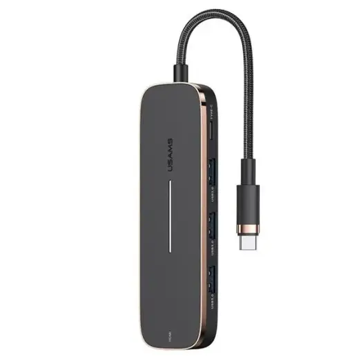 USAMS Adapter HUB 3xUSB + USB-C + HDMI czarny|black SJ578HUB01 (US-SJ578)