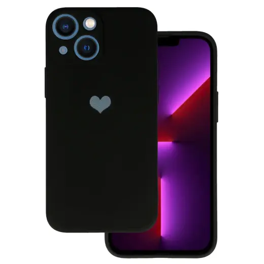 Vennus Silicone Heart telefono dėklas iPhone 14 Plus juodas (dizainas 1)