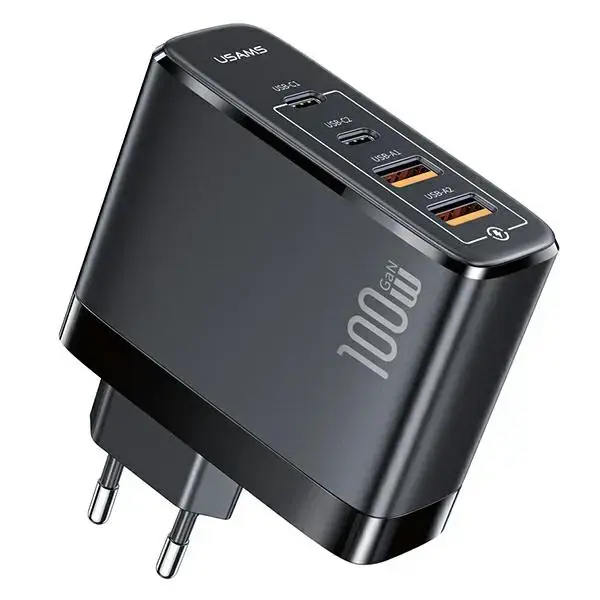 USAMS CC145TC01 lādētājs 2xUSB-C| 2xUSB |100W|PD3.0 +QC3.0 | melns
