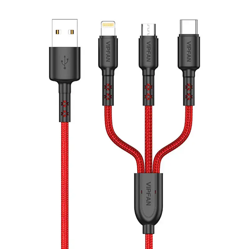 3-in-1 USB-C | Lightning | Micro 3.5A 1.5m USB cable Vipfan X02 (red)
