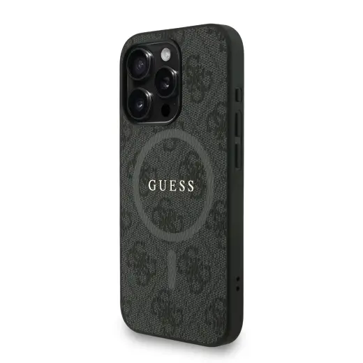 Guess PU Leather 4G Colored Ring Strap MagSafe Case for iPhone 15 Pro Black