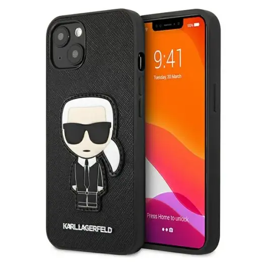Karl Lagerfeld KLHCP13SOKPK iPhone 13 mini 5,4" czarny|black hardcase Saffiano Ikonik Karl`s Patch