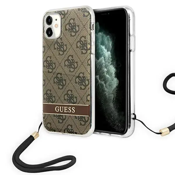 Guess GUOHCN61H4STW iPhone 11 brązowy|brown hardcase 4G Print Strap