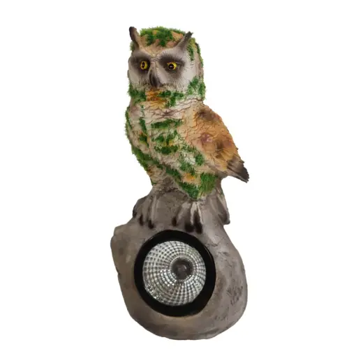 Garden decor with solar light Owl on stone