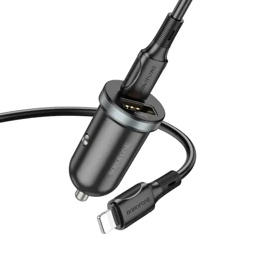 Borofone Car charger BZ22 Scenery - USB + Type C - QC 3.0 PD 30W with Type C to Lightning cable black