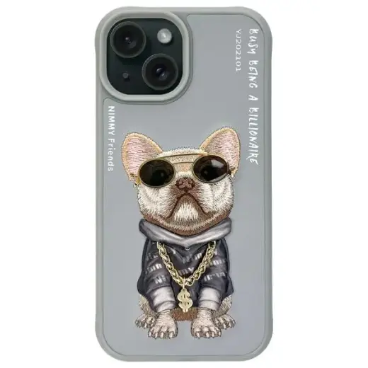 Glasses Cool Dog phone case for iPhone 15 gray
