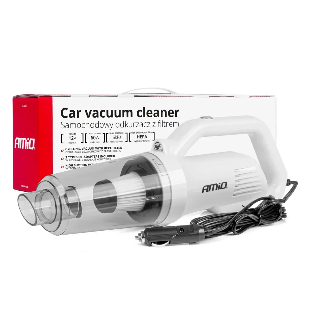 Car vacuum cleaner 12V 60W HEPA 5kPa AMIO-03691