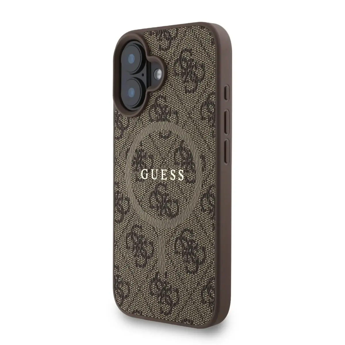Guess PU Leather 4G Colored Ring Strap MagSafe Case for iPhone 16 Brown