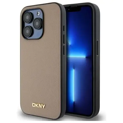 DKNY DKHMP15LPGHLME iPhone 15 Pro 6.1"    beżowy|beige hardcase Grained Metal Logo MagSafe