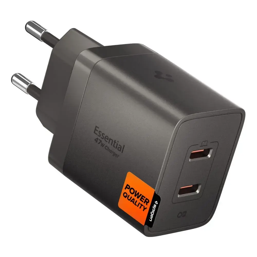 Spigen Essential EE472EU-GAN tīkla lādētājs | 47W | GaN | USB-C, USB-A | pelēks
