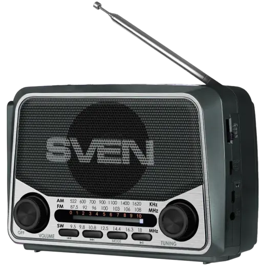 Speaker SVEN SRP-150, gray (3W, Bluetooth, FM/AM/SW, USB, microSD, flashlight, battery)