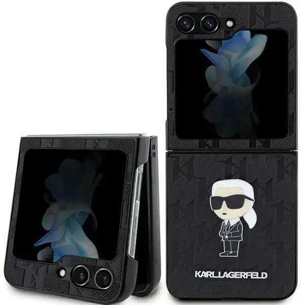 Karl Lagerfeld KLHCZF5SAPKINPK Sam Z Flip5 F731 hardcase czarny|black Saffiano Monogram Ikonik Pin