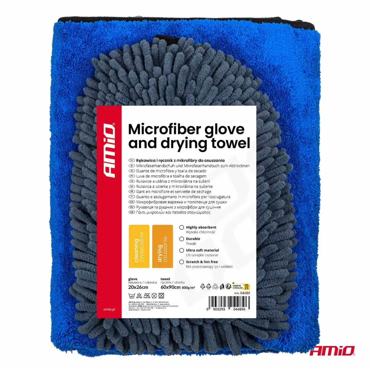Microfiber glove and drying towel 94/800gsm 20x26/60x90cm AMIO-04489