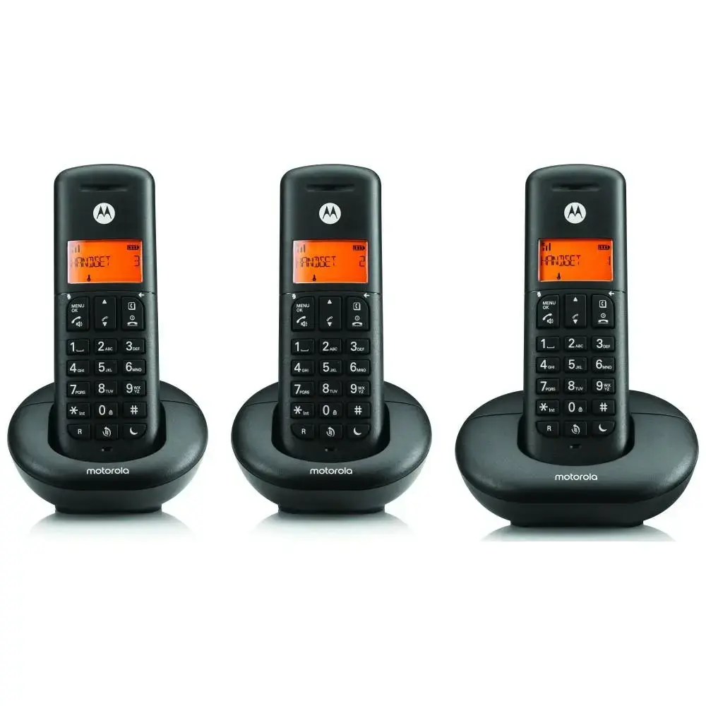 Set of Motorola E203 cordless landline phones 3 pcs. black