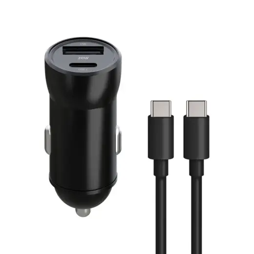 Maxlife MXCC-04 automašīnas lādētājs | 20W | PD, QC | USB-C, USB-A | ar USB-C vadu komplektā | melns
