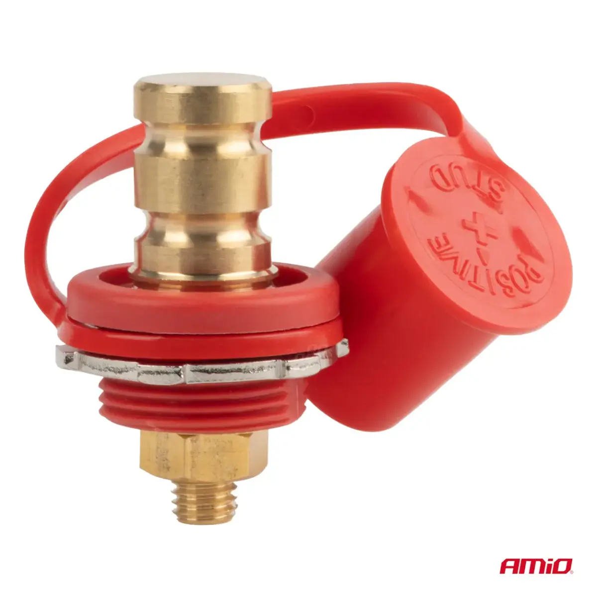 Red plus battery power connector with cap 3/8 M10 12V 24V 48V 250A AMIO-03814