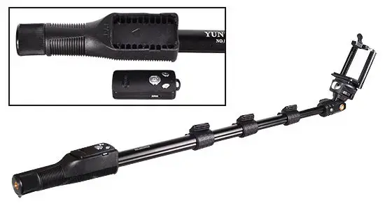 Selfie Stick - PROFESSIONAL - with Detachable Bluetooth Remote Control in handle - Type 5 BLACK