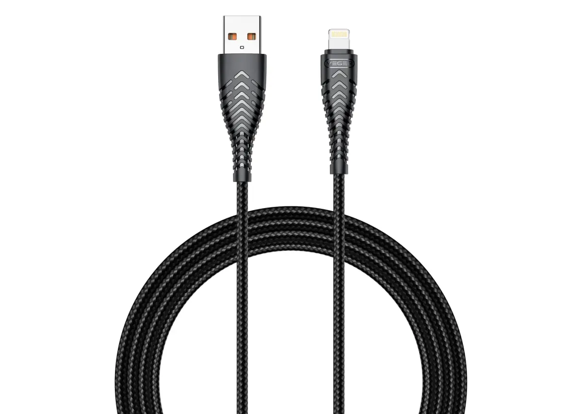 VEGER V105 datu pārraides un uzlādes vads | USB-A uz Lightning | 12W | 1.2m | melns