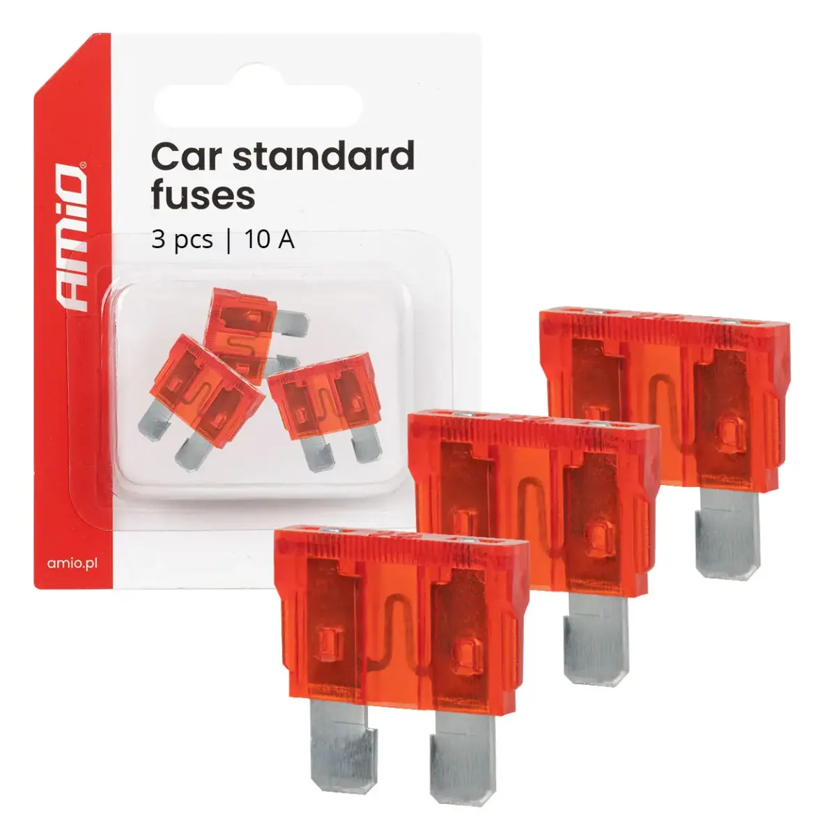 Car blade fuses STANDARD 3 pcs 10A AMIO-05105