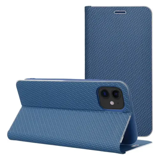 LUNA Book Carbon knyginio tipo telefono dėklas iPhone 17 Pro mėlynas