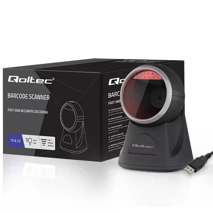 Qoltec Stationary barcode reader and QR code scanner | 1D 2D | USB | Precision