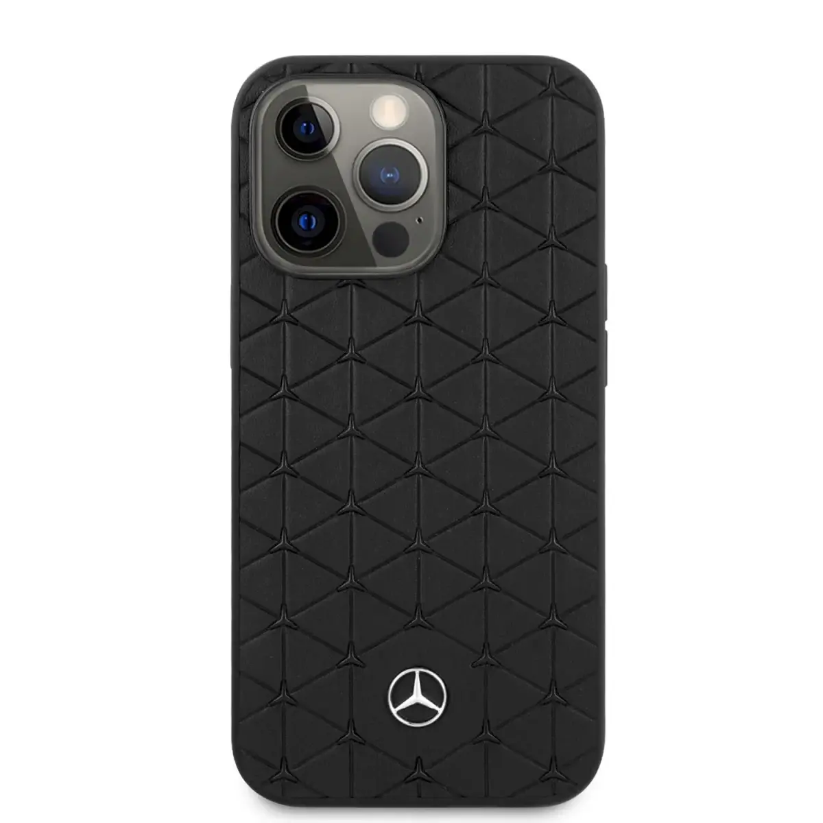 MEHCP13XSPSBK Mercedes Genuine Leather Quilted Hard Case for iPhone 13 Pro Max Black