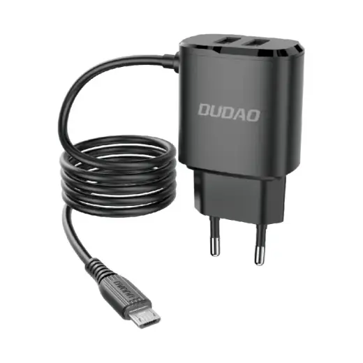 Dudao 2x USB wall charger with built-in micro USB 12 W cable black (A2ProM black)