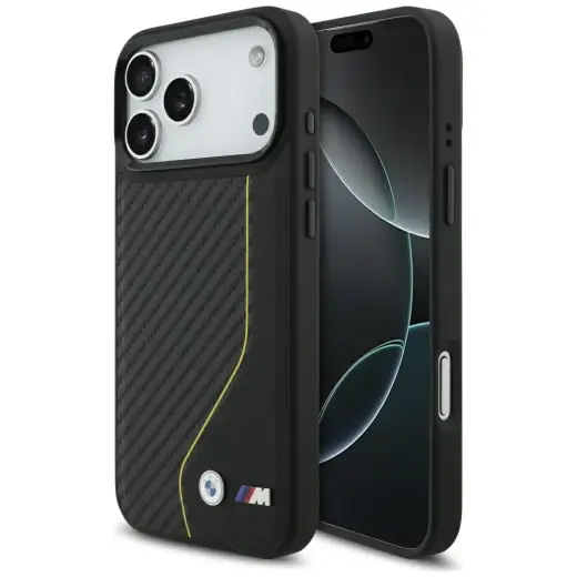 BMW M Carbon Line & Logo phone case with MagSafe support for iPhone 17 Pro Max yellow