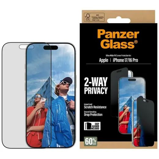 PanzerGlass Ultra-Wide Fit EasyAligner Privacy Glass for iPhone 17 | 16 Pro