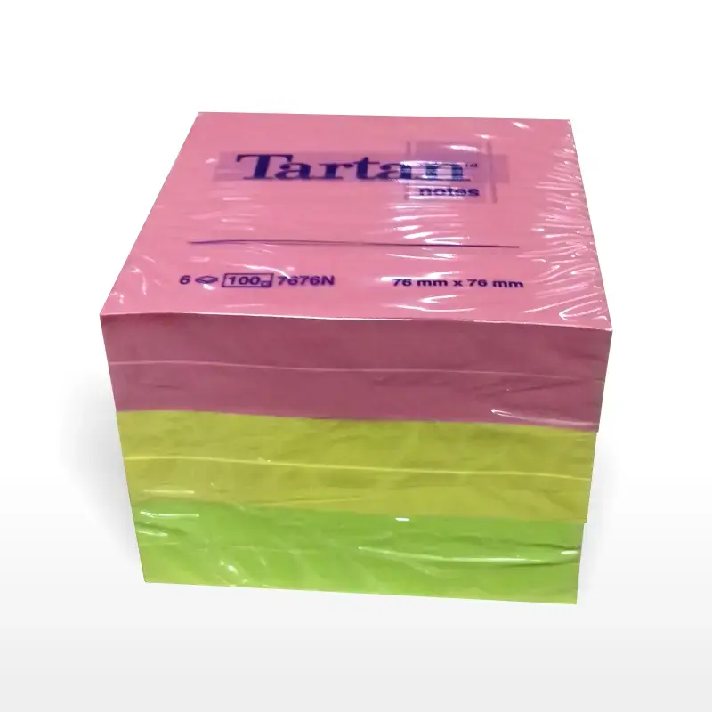 Piezīmju līmlapiņas TARTAN ar izmēru 76x76mm, ,6 gab/iepak., asorti neona krāsas