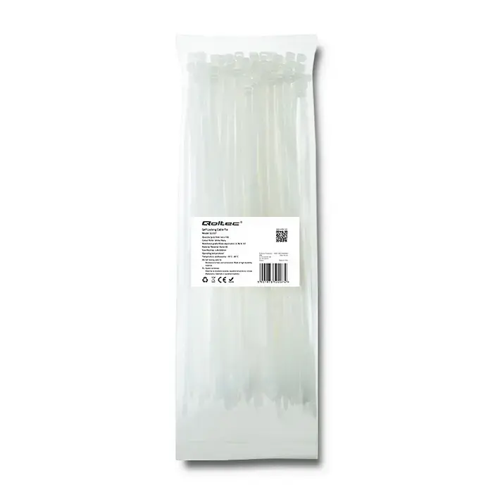 Qoltec Self-locking cable tie | 4.8*300mm | 100 pcs. | Nylon66 | UV | White