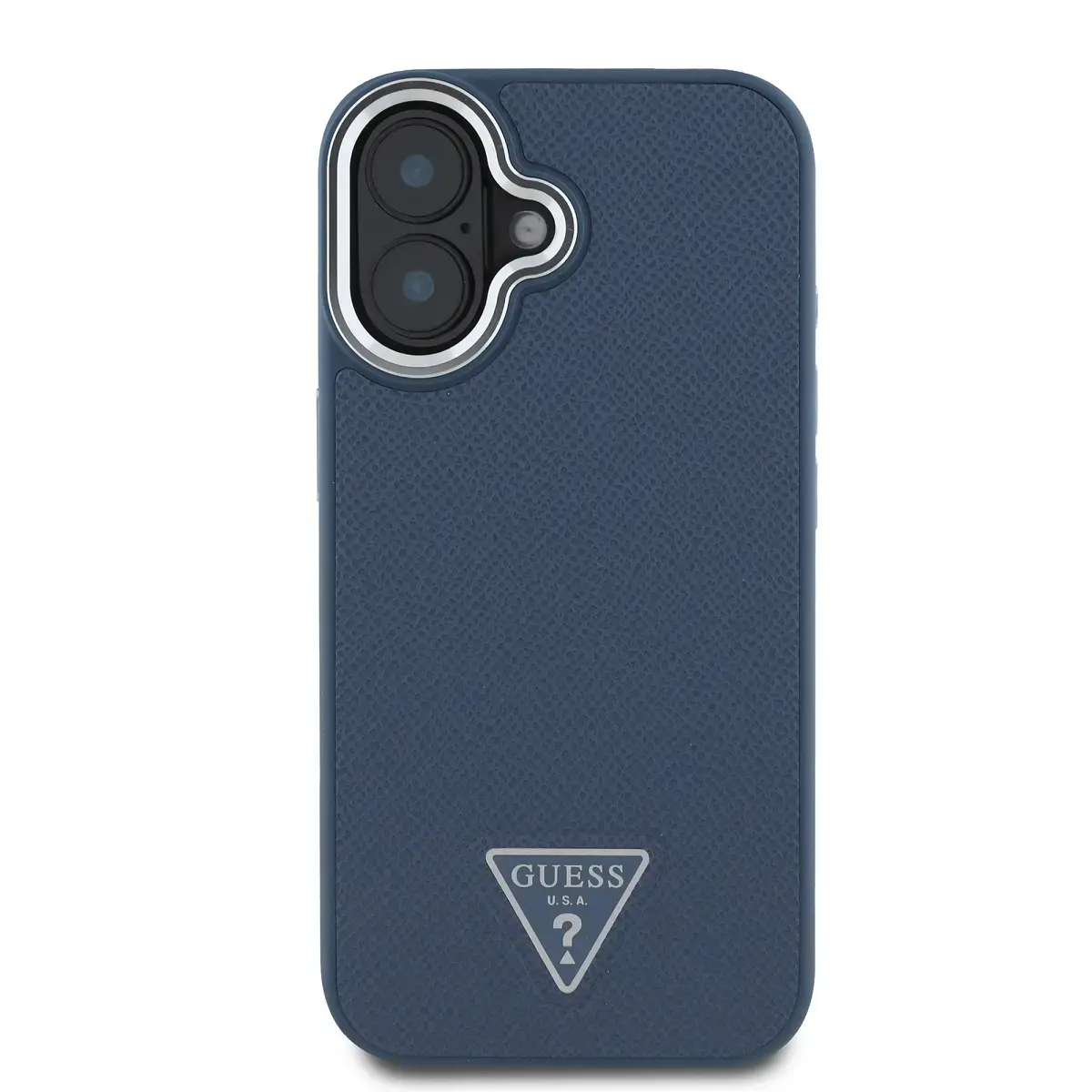 Guess PU Grained Triangle Logo Case for iPhone 16 Blue