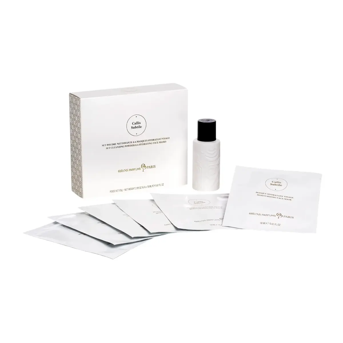 Set Orens Parfums: Callis Subtile, Moisturising, Sheet Mask, For Face, 6 pcs, 18 ml + Callis Subtile, Cleansing, Exfoliating Powder, 85 g