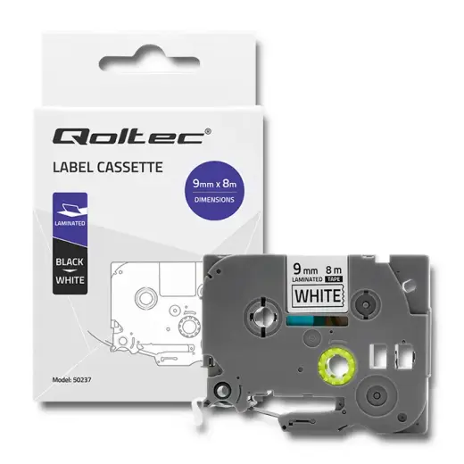 Qoltec Tape for BROTHER TZe-221 | 9mm x 8m | White / Black overprint
