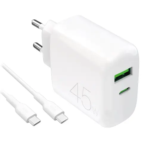 Puro Daily Prolite tīkla lādētājs | 45W | USB-C USB-A Power Delivery | USB-C | ar USB-C vadu komplektā | balts