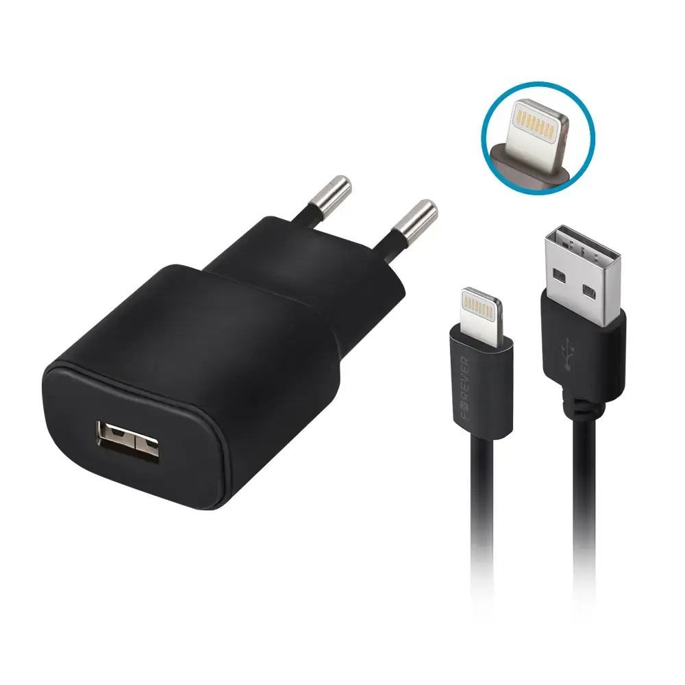 Forever TC-01 tīkla lādētājs | 10W | USB-A | Lightning vads komplektā | melns