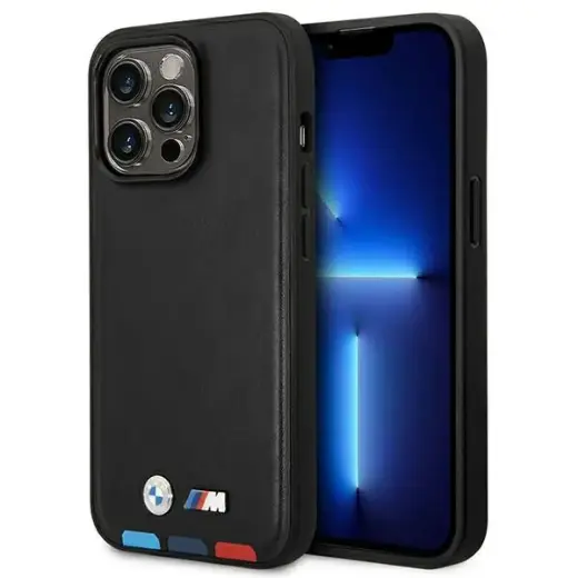 Etui BMW BMHMP14X22PTDK iPhone 14 Pro Max 6,7" czarny|black Leather Stamp Tricolor Magsafe