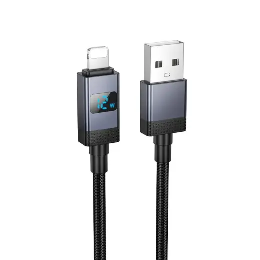 Hoco X118 duomenų perdavimo ir įkrovimo laidas | USB-A į Lightning | 12W | su LED ekranu | 1m | juodas