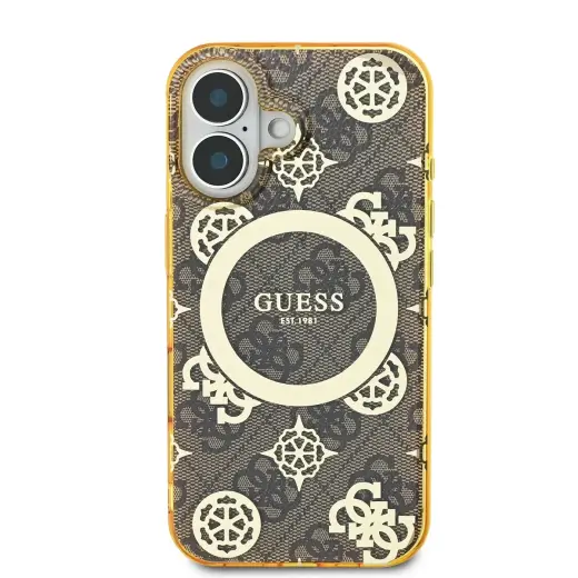 Guess GUHMP16SH4PYEEW iPhone 16 6.1" brązowy|brown hardcase IML Peony On 4G Background MagSafe