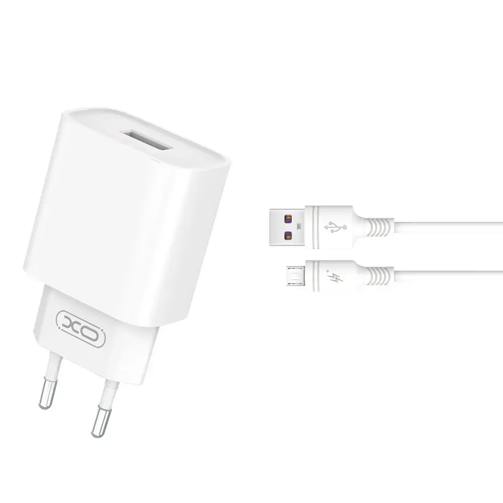 XO CE02D tīkla lādētājs | 18W | QC | USB-A | ar Micro USB vadu komplektā | balts