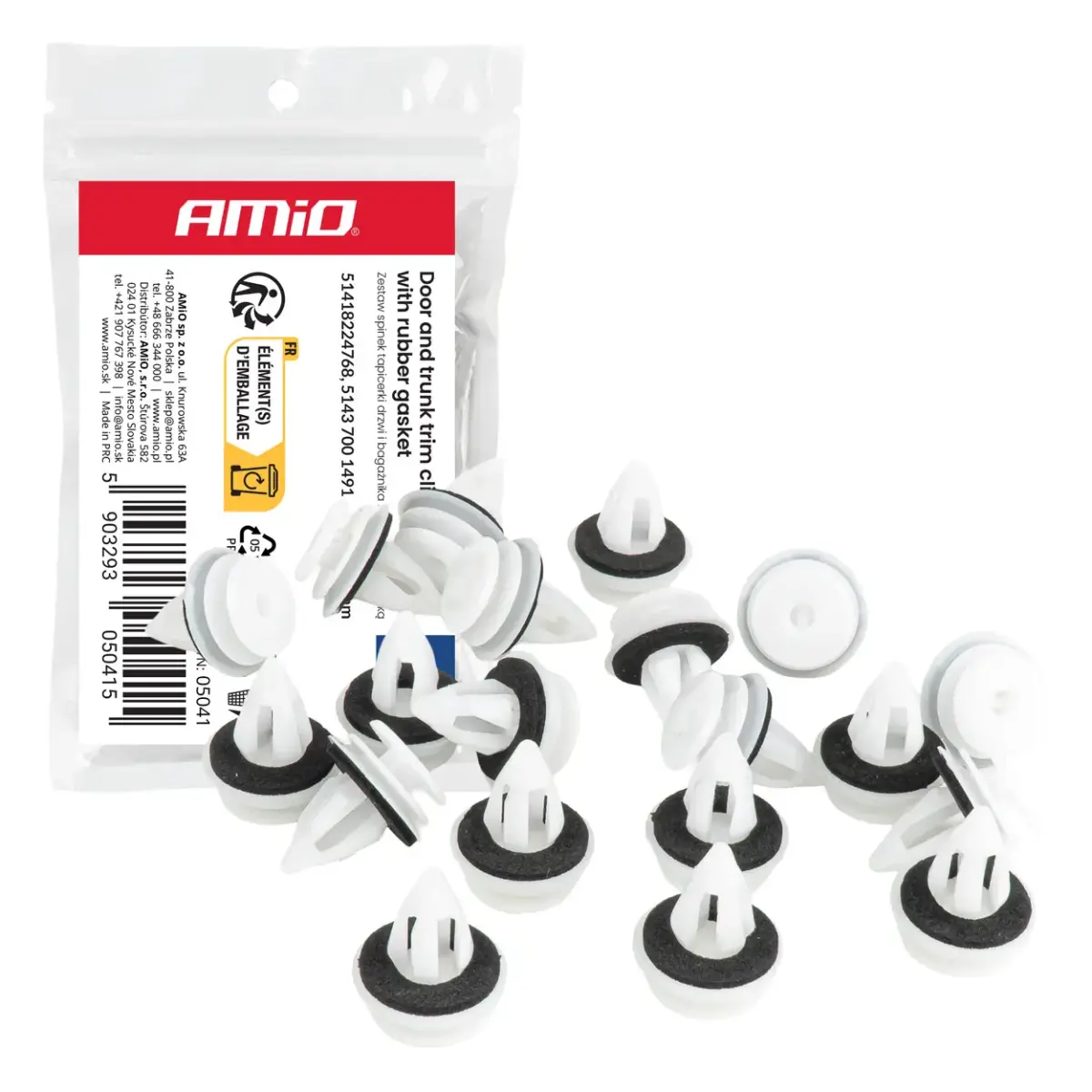 Door and luggage compartment trim clip set with rubber seal 20 mm, 20 pcs. AMIO-05041