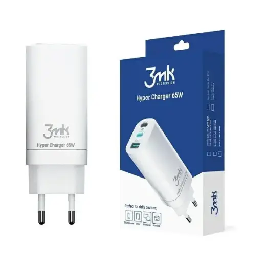 3MK HyperCharger travel charger | 65W | GaN, PD, QC | USB-C, USB-A