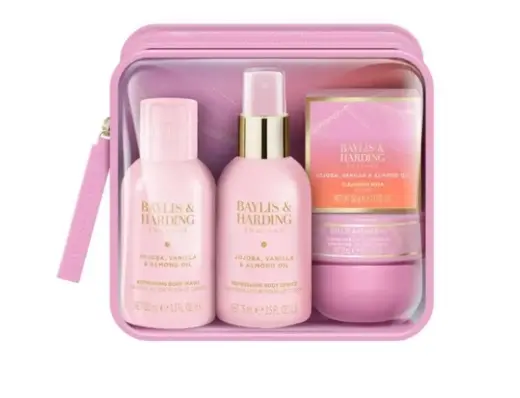 Baylis & Harding Jojoba, Vanilla & Almond Oil Travel Wash Bag Giftset in Clear